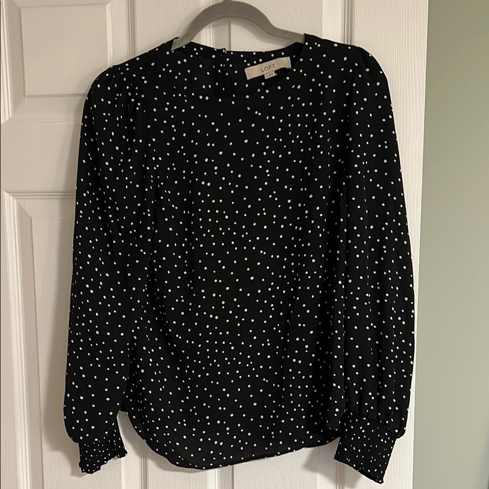 LOFT Black Puff Sleeve Long Sleeve Blouse